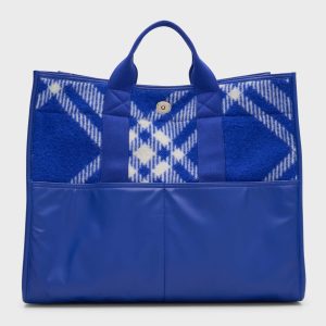 Men's Check Wool and Leather Shopper Tote Bag- sku220531370