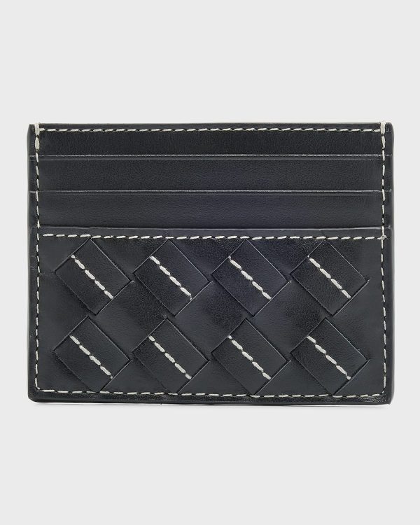 Men's Intrecciato Avenue Stitch Leather Card Case- sku221010866