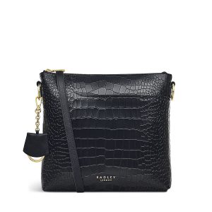 Radley London Women's Pockets 2.0 - Faux Croc Medium Zip-Top Cross Body - Black- H7435001