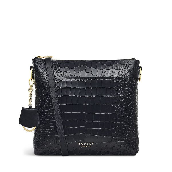 Radley London Women's Pockets 2.0 - Faux Croc Medium Zip-Top Cross Body - Black- H7435001