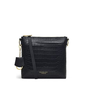 Radley London Women's Pockets 2.0 - Faux Croc Small Zip-Top Cross Body - Black- H7577001