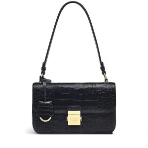 Radley London Hanley Close - Faux Croc Medium Flapover Shoulder - Black- H8205001