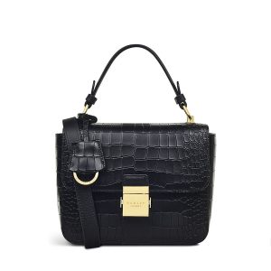 Radley London Hanley Close - Faux Croc Medium Flapover Grab - Black- H8206001