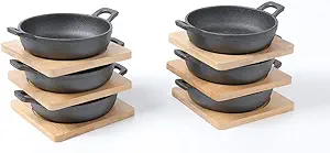 HAWOK Cast Iron Mini Serving Bowl Dia 4.7 inch with Bamboo Tray set of 6