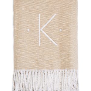 Matouk Pezzo Monogrammed Fringe Throw Blanket