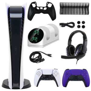 Sony PS5 Digital Console with Extra Purple Dualsense Controller and Accessories Kit