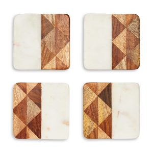Be Home Rockham Marble and Wood Coasters, Set of 4