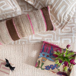 St. Frank Blush Classic Kuba Cloth Duvet Cover, Full/Queen