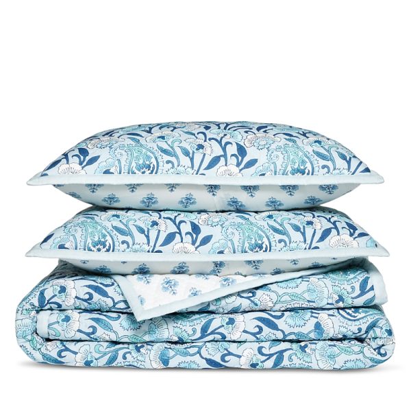 Aqua Reversible Printed Cotton Quilt Set, King - Exclusive