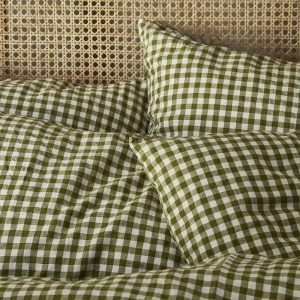 Piglet in Bed Gingham Linen Blend Pillowcase Pair, Square Decorative Pilllow