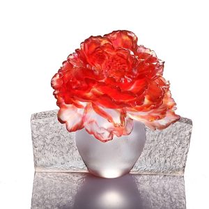 Liuli Peony Flower Figurine, Wonderous Bloom