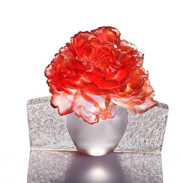 Liuli Peony Flower Figurine, Wonderous Bloom