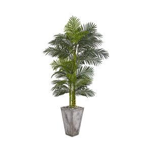 Nearly Natural 7' Golden Cane Artificial Palm Tree in Cement Planter