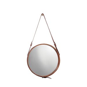 Jamie Young Small Round Mirror, Brown Leather