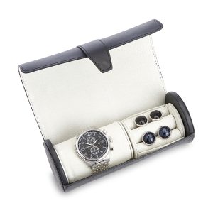 Royce New York Leather Watch Roll & Cufflink Storage Case