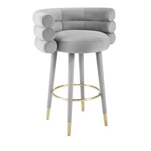 Tov Furniture Betty Velvet Barstool in Grey