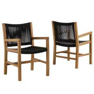 Modway Vienna Outdoor Patio Teak and Rope Dining Armchairs Set of 2