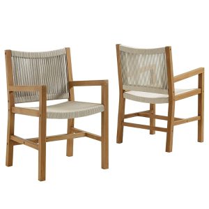 Modway Vienna Outdoor Patio Teak and Rope Dining Armchairs Set of 2