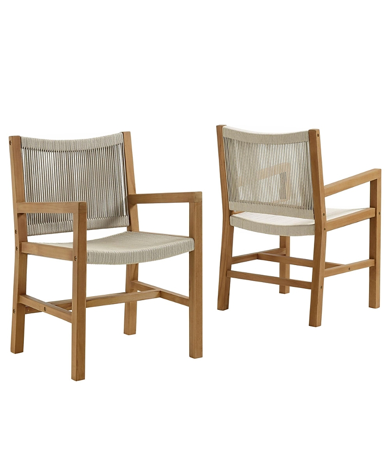 Modway Vienna Outdoor Patio Teak and Rope Dining Armchairs Set of 2