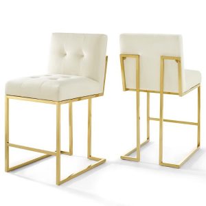 Modway Privy Gold Stainless Steel Performance Velvet Counter Stool, Set of 2