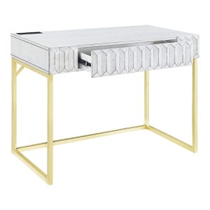 Furniture of America Prelli Steel Base 1-Drawer Writing Desk with Usb Port and Outlet