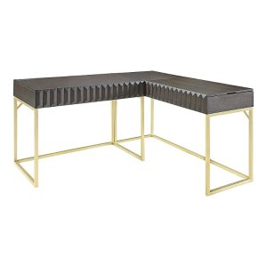 Furniture of America Prelli Steel Base Adjustable Lift Top L-Shaped Writing Desk with Usb Ports and Outlets
