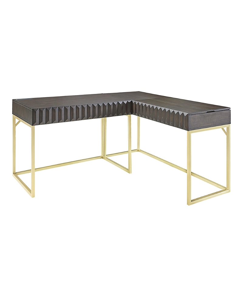 Furniture of America Prelli Steel Base Adjustable Lift Top L-Shaped Writing Desk with Usb Ports and Outlets