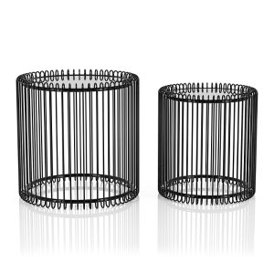 Furniture of America Nant Mirrored Glass Top Nesting Table with Curved Cage Base, Set of 2