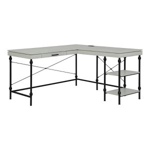 Furniture of America Hudson Steel L-Shape Corner Desk with USBs and Outlets