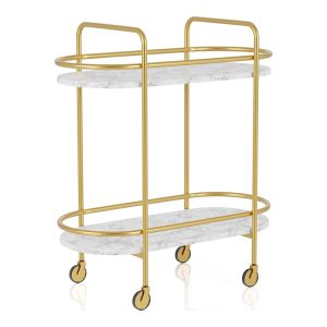 Furniture of America Caria Steel Serving Cart with Faux Marble Shelving Units