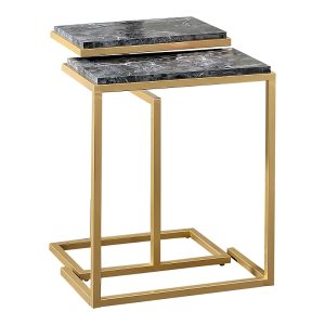 Furniture of America Byra Faux Marble Top Stackable Nesting Table, 2-Piece