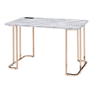 Furniture of America Yates Faux Marble Top Desk with USBs and Outlets