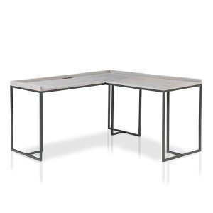Furniture of America Hinsdale Metal Base L-Shaped Computer Desk with Usb Port and Outlet