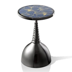 Furniture of America Knoll 16 Iron Round End Table with Botanical Print Top and Dome Base