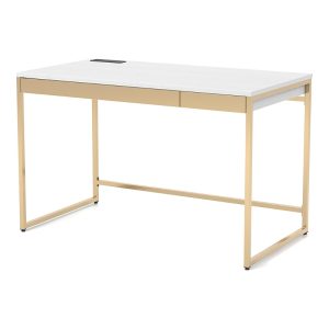 Furniture of America Gallway Steel Base 2-Drawer Writing Desk with Usb Ports and Outlets