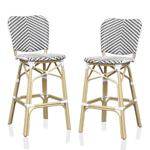 Furniture of America Colfer Aluminum and Pe Wicker Patio Bar Chairs, Set of 2