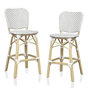 Furniture of America Colfer Aluminum and Pe Wicker Patio Bar Chairs, Set of 2