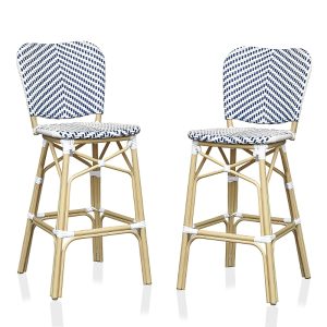 Furniture of America Colfer Aluminum and Pe Wicker Patio Bar Chairs, Set of 2
