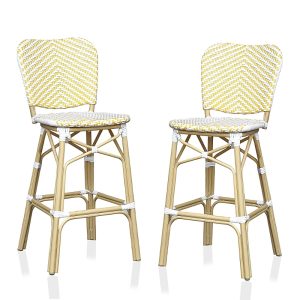 Furniture of America Colfer Aluminum and Pe Wicker Patio Bar Chairs, Set of 2