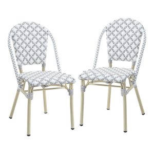 Furniture of America Quade Aluminum and Pe Wicker Patio Dining Chairs, Set of 2