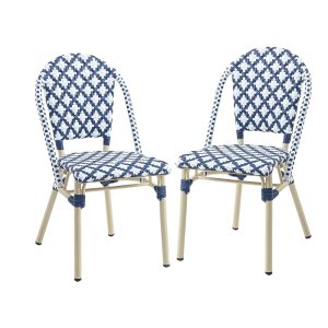 Furniture of America Quade Aluminum and Pe Wicker Patio Dining Chairs, Set of 2