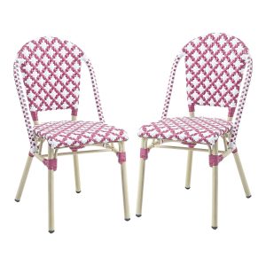 Furniture of America Quade Aluminum and Pe Wicker Patio Dining Chairs, Set of 2