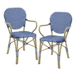 Furniture of America Milan Pe Wicker Patio Arm Chairs, Set of 2