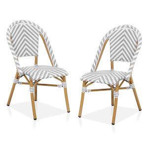 Furniture of America Tempata Aluminum and Resin Wicker Outdoor Dining Chair, Set of 2