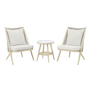 Furniture of America Wolcott Aluminum 1-Open Shelf Patio Table and Chairs, Set of 3