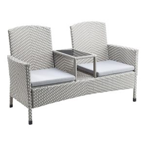 Furniture of America Outdoor Pe Wicker Patio Conversation Loveseat with Built-in Glass End Table