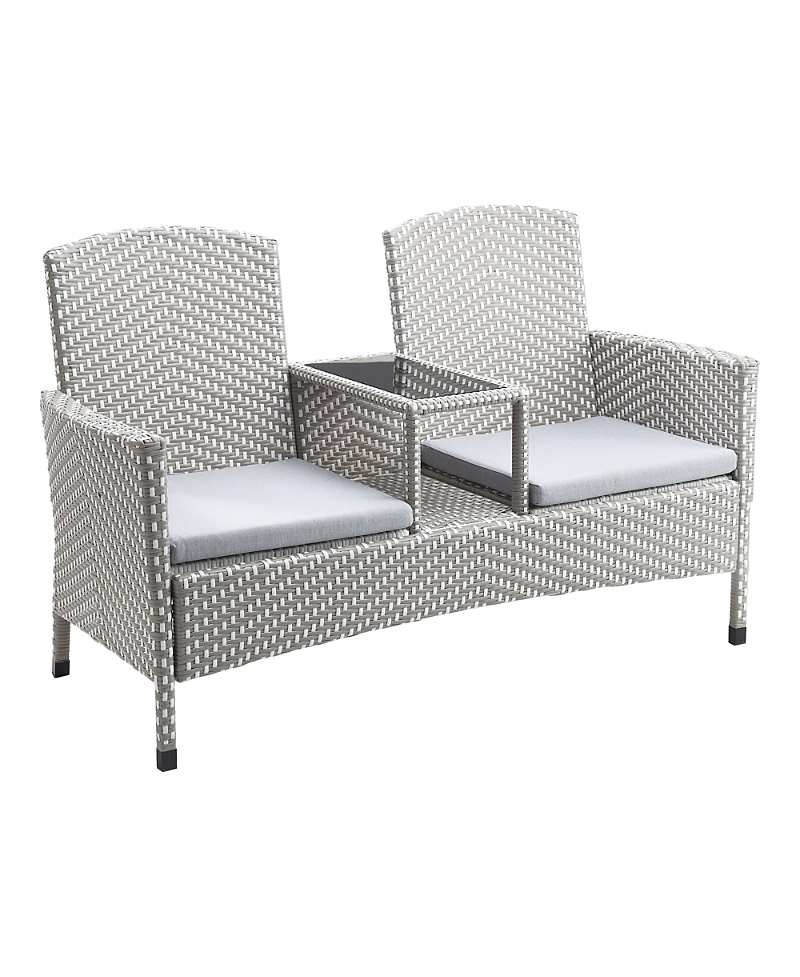 Furniture of America Outdoor Pe Wicker Patio Conversation Loveseat with Built-in Glass End Table