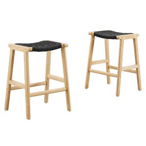 Modway Saoirse Woven Rope Wood Counter Stool, Set of 2