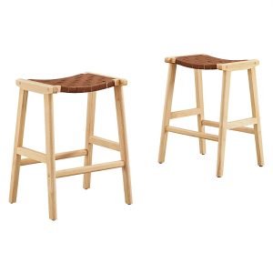 Modway Saoirse Faux Leather Wood Counter Stool, Set of 2
