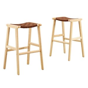 Modway Saoirse Leather Wood Bar Stool, Set of 2